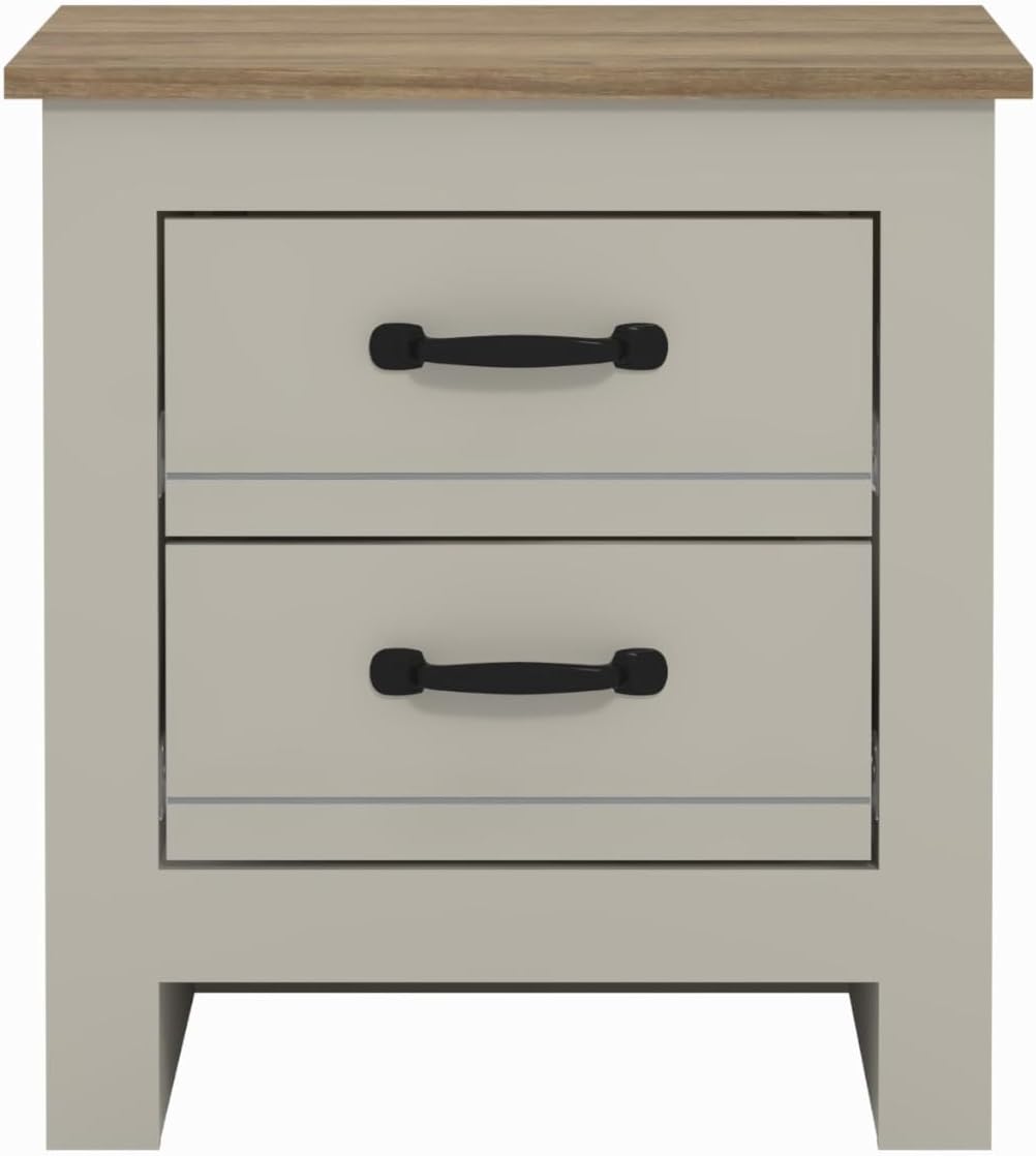 Galano Laverton 2 Drawer Bedside Table, End Table for Bedroom, Side Table and Storage Cabinet for Hallway or Living Room (Light Grey/Oak)