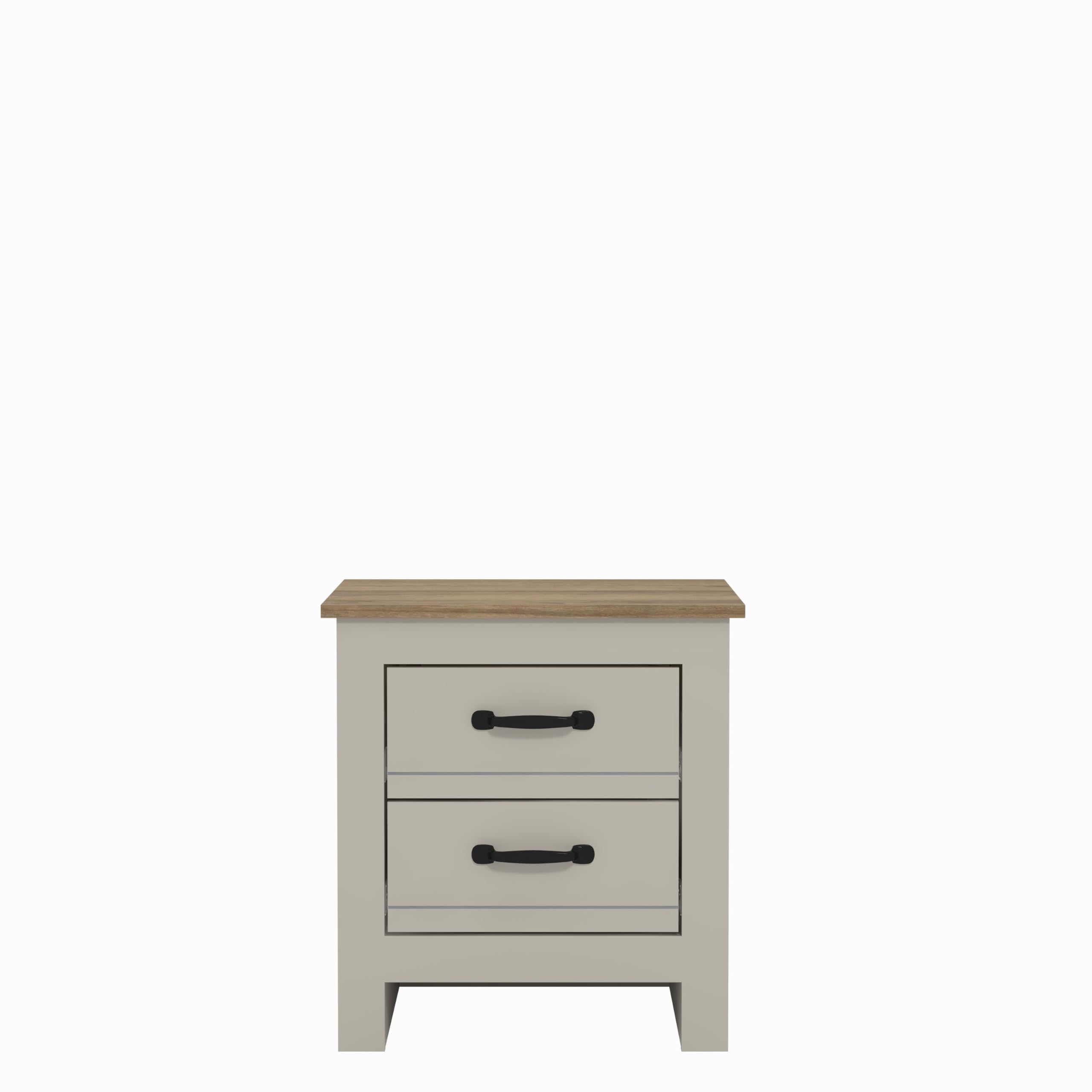 Galano Laverton 2 Drawer Bedside Table, End Table for Bedroom, Side Table and Storage Cabinet for Hallway or Living Room (Light Grey/Oak)