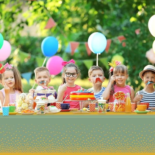 Image of 12 Pack Sage Green and Gold Tablecloth Party Decorations Plastic Sage Green Tablecloth Printed Gold Table Runner 54 x108 Inch Disposable Rectangle Table Cover for Birthday Wedding Graduation