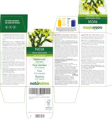 Blasentang (Fucus vesiculosus) Thallus (Alge) Naturalma - 150 g - 300 Tabletten - Nahrungsergänzungsmittel - Natürlich und Vegan
