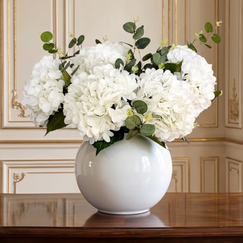 196-Petal Artificial Hydrangea Flowers & 9-Branch Eucalyptus Arrangement