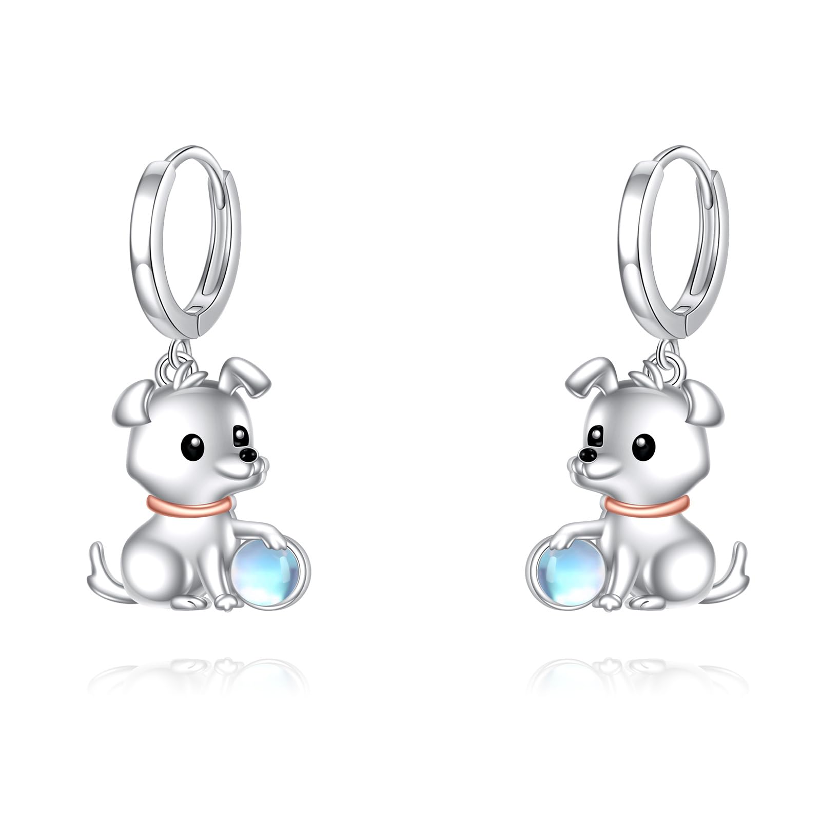Katze/Hund Creolen für Damen 925 Sterling Silber Tier Mondstein Ohrringe Tier Ohrringe Katzen Schmuck Geschenke für Mädchen Kinder