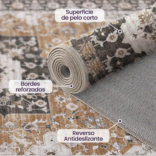DEXI Alfombra Salon 122 x 183 cm, Alfombras Dormitorio Pelo Corto Lavable, Suave y Cómoda, Vintage Tapetes Decorativas para Sala de Estar, Habitación, Comedor, Marrón - imagen 7