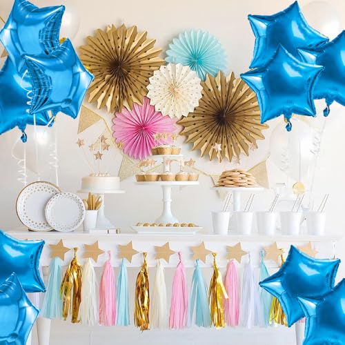 Image of Star Balloons, 18 Inch Foil Balloons, 10 PCS Star Balloons Foil, Blue Star Foil Balloons Set Mylar Balloons Blue Balloons Star for Birthday Party Anniversary Wedding Baby Shower New Year Decorations