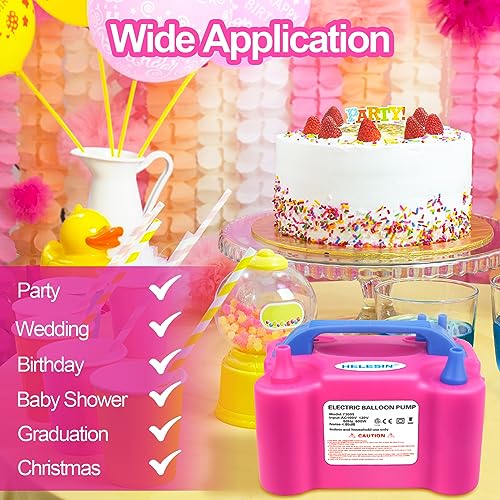 Electric Air Balloon Pump, Portable Dual Nozzle Electric Ballon Blower Maschine 600W Balloon Inflator for Party, Birthday, Wedding, Graduation, Festival Decorations(100-120v, Rose Red)