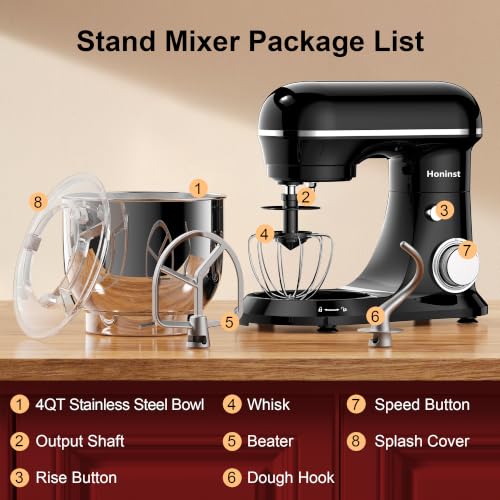 Image of Honinst 4QT Electric Stand Mixer, 10-Speed Tilt-Head Compact Kitchen Mixer