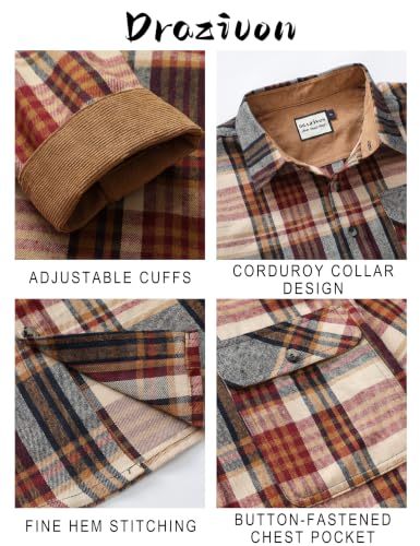 Drazivon Men Button Down Long Sleeve Cotton Flannel Shirt Plaid Classic 3XL - image 4