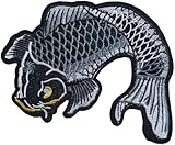 Large Black Japan Koi Fish Patches Japanese Wave Cartoon Stickers Sewing On Patch Reward Gift Embroidered Jacket Polo T-Shirt Hat Bag Costume.
