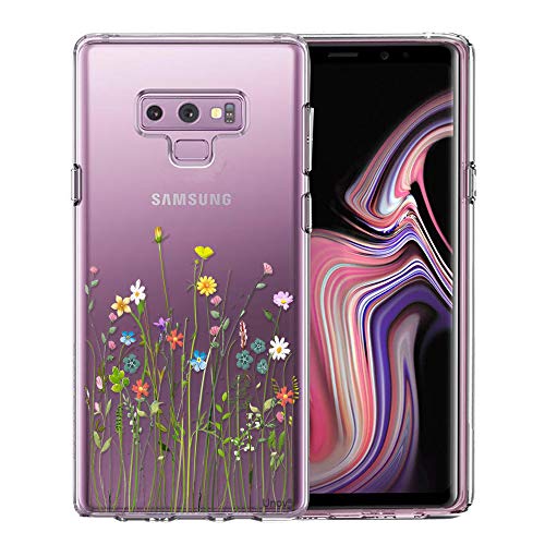 Unov Case Compatible with Galaxy Note 9 Case Clear with Design Soft TPU Shock Absorption Slim Embossed Floral Pattern Protective Back Cover (Flower Bouquet)