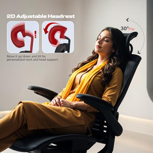 Image of DROGO Ergonex Ergonomic Office Chair for Work from Home with Mesh, Armrest, 2D Headrest & Lumbar Support | Computer Chair for Study | Gaming Chair with Footrest & Heavy Metal Base (Black)