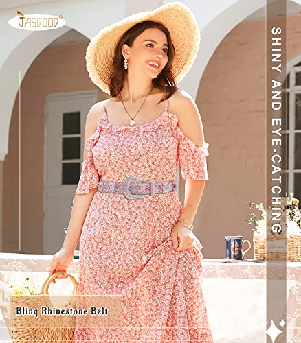 JASGOOD Women Leather Belts Ladies Vintage Western Design Black Waist Belt for Pants Jeans Dresses