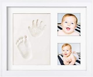 Baby Handprint, Footprint Ornament Keepsake Picture Frame, Newborn Bundle, 2 EASELS, 4 Ribbons & 3 Paint Tubes Clay Casting Kit Baby Shower Boy Girl, 11.1” x 9.09”, Clay & Picture Frame Kit