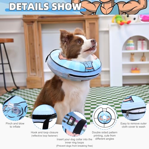 Image of KOOLTAIL Inflatable Dog Cone Collar, Soft Donut E Collar for Dogs After Surgery to Stop Licking Enhanced Alternative, Blow Up Pet Neck Pillow Recovery Adjustable Cone for Dog Cat,Hercules M