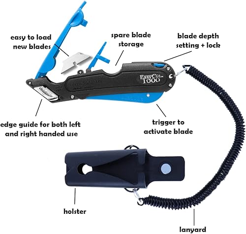 Miniatura 3 de EasyCut 1000 Cuchillo utilitario retráctil seguro para cortar cajas, azul, 09780