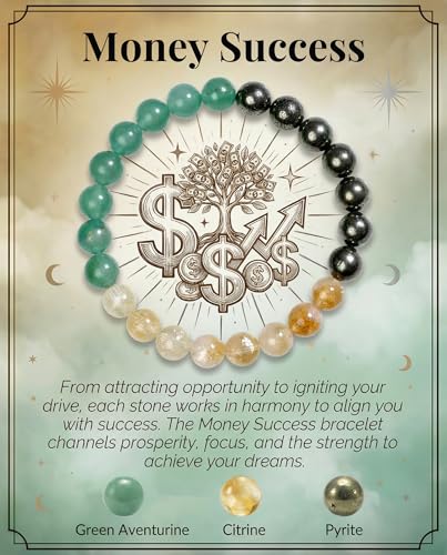 Bivei Money Success Bracelet Strength Crystal Healing Bracelet 8MM with Green Adventurine & Citrine & Pyrite - Spiritual Stretch Beaded Jewelry for Women Men Gift