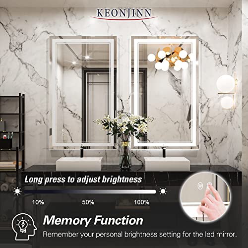 Keonjinn Led Bathroom Mirror With Lights, 40 X 24 Inch Front Lighted Vanity Mirror, Wall Mounted Anti-Fog Memory Brightness Dimmable Led Makeup Mirror, Ip54, Shatterproof (Horizontal/Vertical) #TOP2