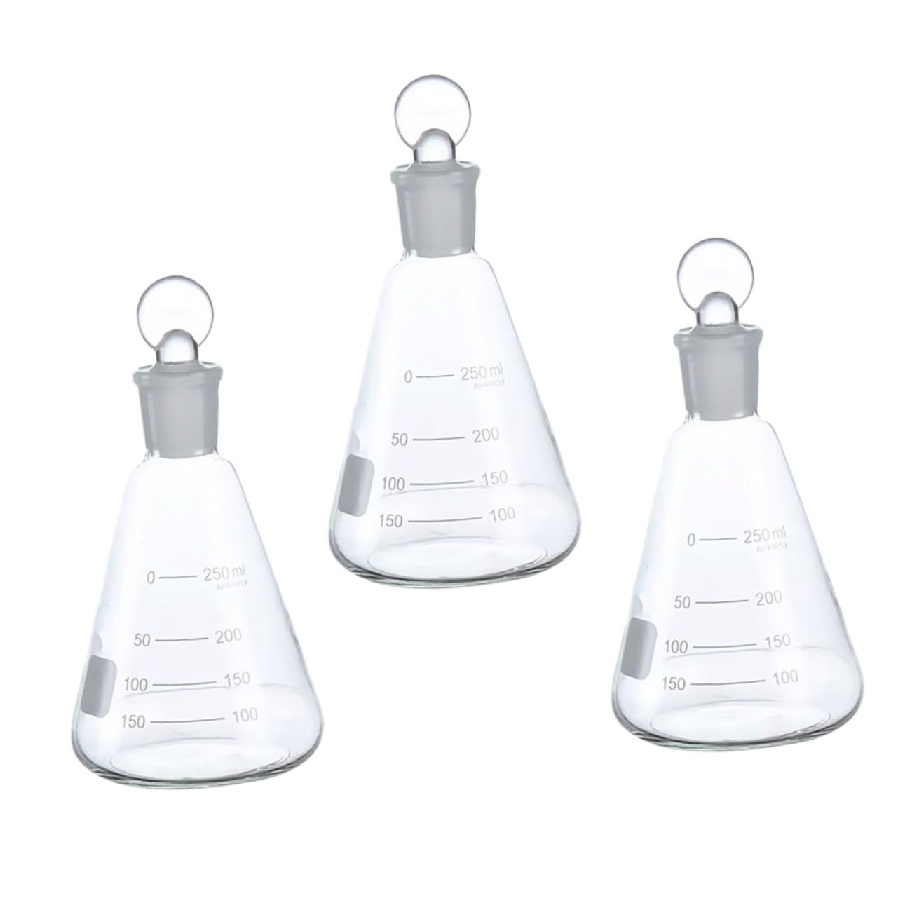 POPETPOP Matraces Erlenmeyer 3 Unids Vidrio Erlenmeyer Frasco Conjunto con Tapón de Goma Escalas Precisas para Experimentos de Laboratorio Estudios de Ciencias de La Química Etc.
