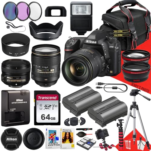 Nikon D780 DSLR Camera with AF-S 24-120mm f/4G ED VR Lens and AF-S 50mm f/1.8G Lens + 64 GB Memory + Hood + Extra Battery + Filters + Tripod + More (35pc Bundle) (Renewed)
