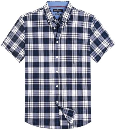 Alimens & Gentle Mens Plaid Short Sleeve Button Down Shirts Cotto...