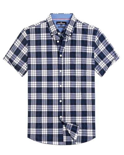 Alimens & Gentle Mens Plaid Short Sleeve Button Down Shirts Cotton Regular Fit Casual Gingham Shirts