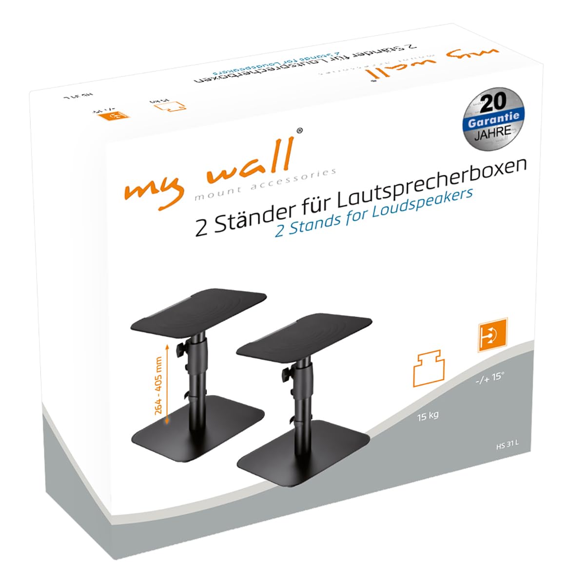 mywall HS31L Support de Table Universel, inclinable +/-15° avec Une Charge jusqu'à 15 kg, Noir, 2 Supports pour Enceintes