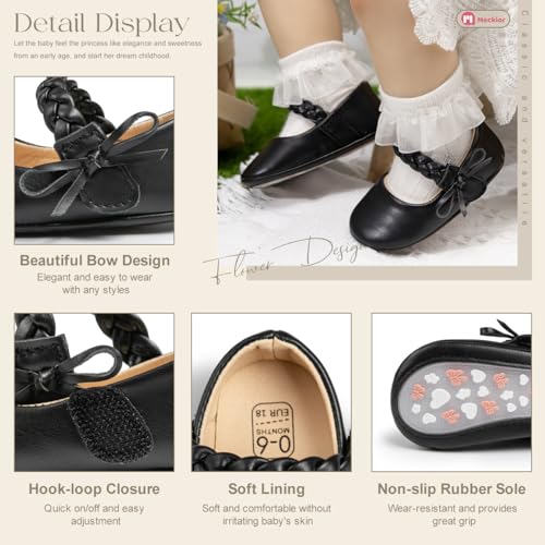 Image of Meckior Infant Baby Girl Sandals Soft Non-Slip Rubber Sole Handmade Princess Wedding Dress Shoes Toddler First Walkers