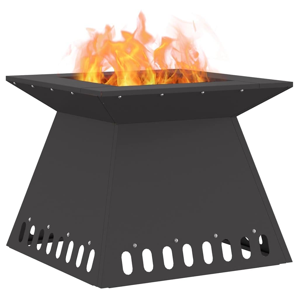Brasero de acero negro 48 x 48 x 40 cm cuadrado con ventilación abierta para madera en jardín, terraza, balcón como fuente de calor