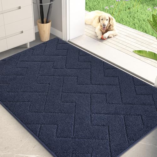 PURRUGS Dirt Trapping Door Mat 32" x 47", Non-Slip Machine Washable Entry Rug, Shoe Scraper, Dog Doormat, Super Absorbent Welcome Mat for Front & Back Door, Muddy Wet Shoes & Paws, Navy Blue