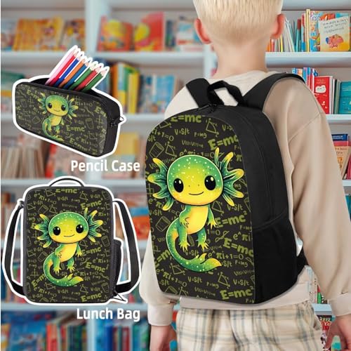 Axolotl School Backpack Set Girls 4 Piece Set Backpack for Boys Insulated Lunch Bag for Kids Pencil Case Boys Elementary Water Bottle Sling Carrier Escolares Para Niños2