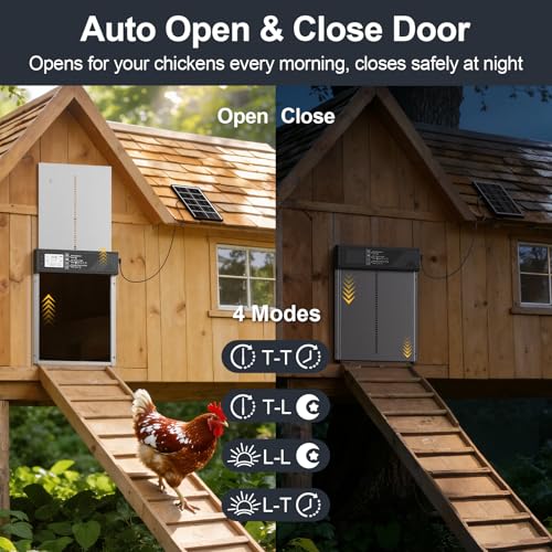 Image of Large Automatic Chicken Coop Door Solar Powered with Timer & Light Sensor | 4000MAh Internal Battery, Automatic Coop Door with Remote & Anti-Pinch Function, Automatic Chicken Door Made of Al-Alloy