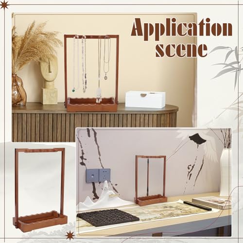 NBEADS 10-Pin Vintage Calligraphy Brush Pen Holder, Chinese Calligrapghy Brush Hanger Wood Chinese Brush Shelf Brush Pen Rack with Base Plate,for Beginners by NBEADS - Image 6