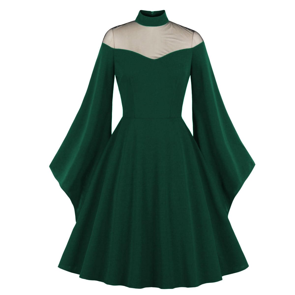 Vestido gótico con panel de ilusión transparente de manga larga para noche 6