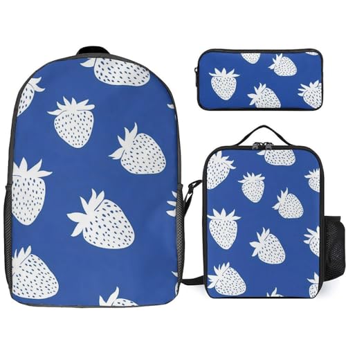 White Strawberry Large Travel Backpacks Carry on Backpack Weekender Bag with 2 Storage Pockets for Men And Women