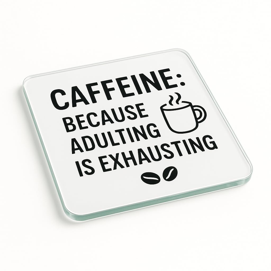 The Plum Penguin Adulting Fuel Funny Acrylic Coaster Gift - Minimalist Design With Sarcastic British Humour And Whimsical Coffee Theme