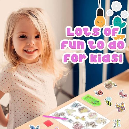 Image of YellowCult 5D DIY Diamond Painting Craft Kits for Kids, 9 PCS Cartoon Stickers, Stick Paint with Diamonds by Numbers, [Cute Cactus & Plant Theme]