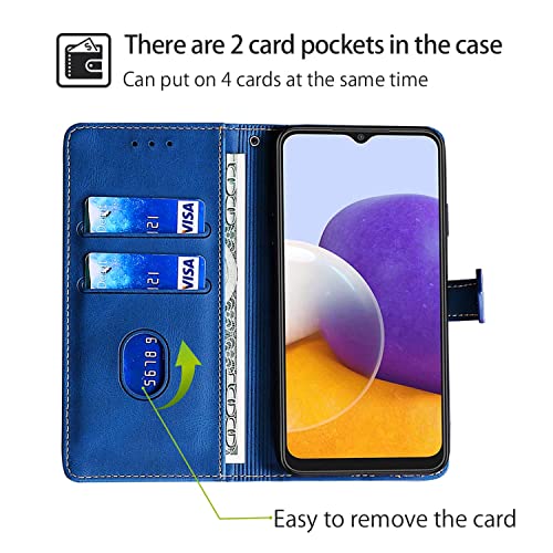 Pu Leather Case For Xiaomi 12T, Retro Shockproof Full Protection Folio Kickstand Book Credit Card Holder Phone Flip Cover For Xiaomi 12T, Blue #TOP1