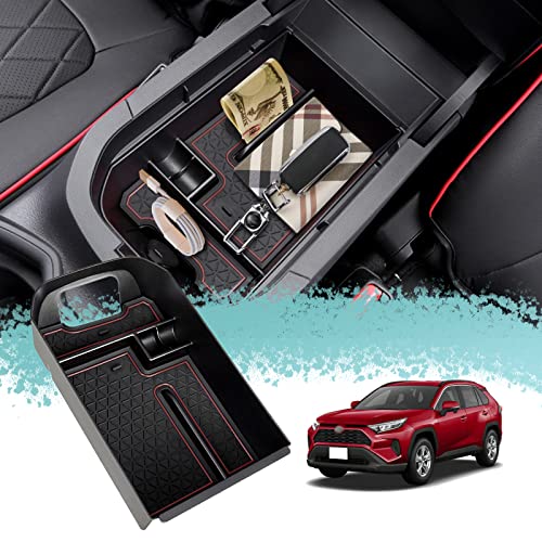 LUWU Compatible con Toyota RAV4 XA50 2020 2021 2022 Caja de Almacenamiento de Reposabrazos,Consola Central Organizador Guantera Tray,Apoyabrazos Bandeja de Coche Interior Accesorios (Marrón) Cover