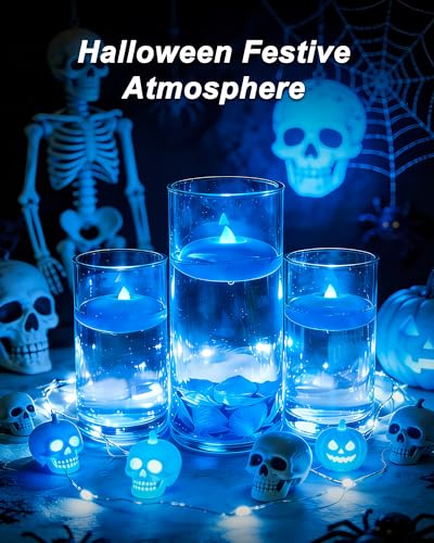 Image of Homemory 12 Pack 3 inch Flameless Led Floating Candles, 200 Hour Blue Battery Operate Waterproof Tealights for Cylinder Vases, Centerpieces at Wedding Decor, Party, Pool