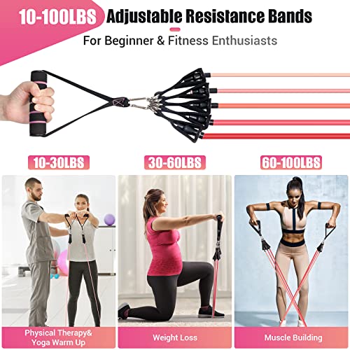 Image of Resistance Bands with Handles for Women, 5 Level Exercise Bands | Workout Bands for Physical Therapy, Yoga, Pilates, Door Anchor, Storage Pouch, Training Poster