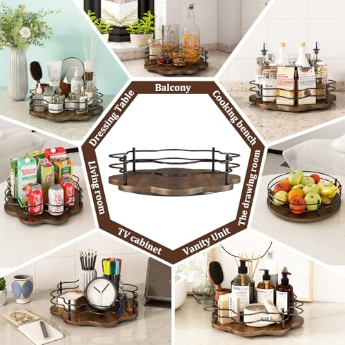 Image of 12 inch Lazy Susan Turntable Organizer,Round Wooden Lazy Susan Organization and Rotating Spice Rack for Dining Table,Pantry,Kitchen Countertop,Vanity,Cupboard and More.Heightened Version