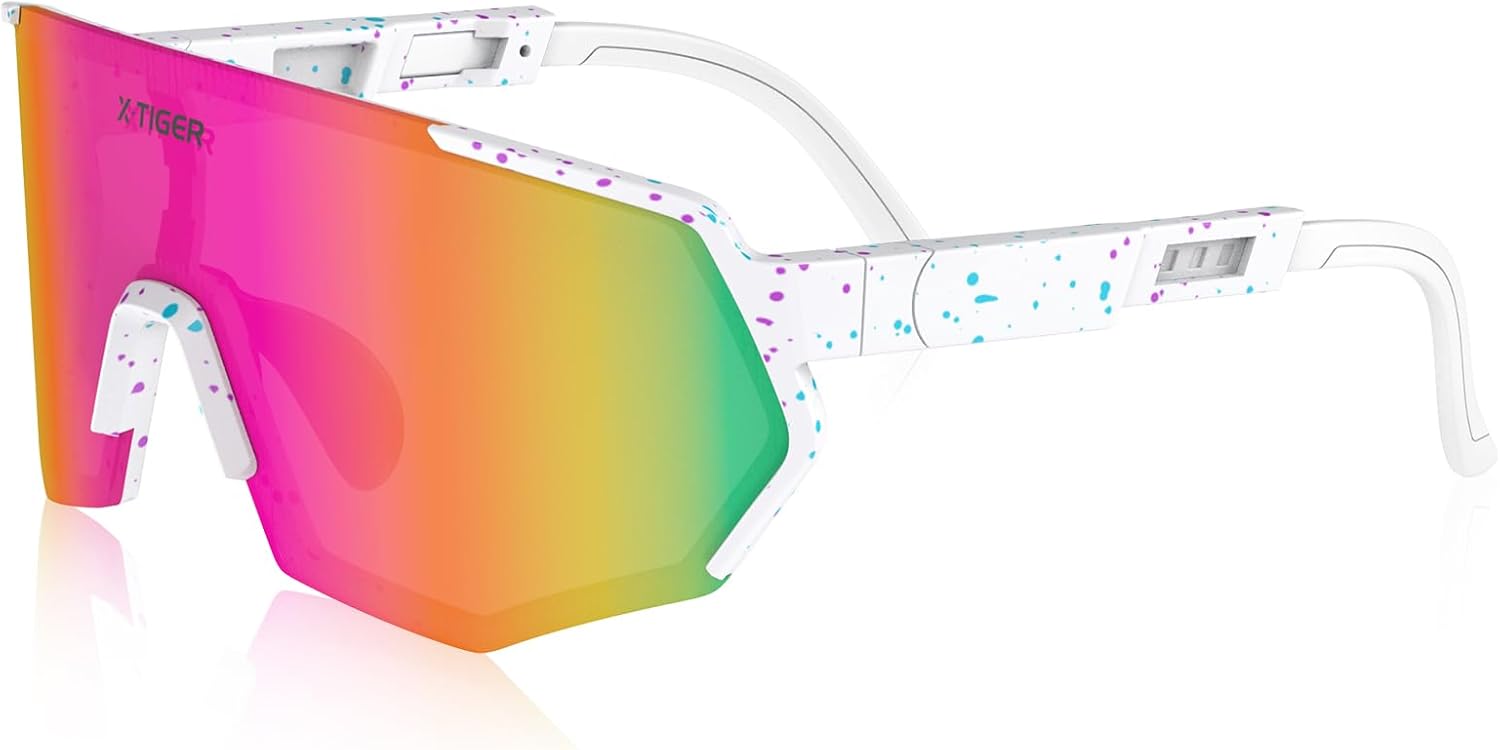 X-TIGER Polarized Sports Sunglasses for Men Women Baseball Running Fishing Sunglasses Cycling MTB Bike Glasses UV400 White Pink