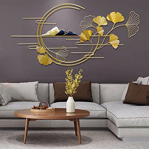 LIUSHI 3D Ginkgo Biloba Blatt Wandbilder Wanddeko Metall Wohnzimmer Schlafzimmer Hintergrund, Golden Wanddekoration Metall Modern Luxus Deko Ornament Handgemachte Wandskulpturen Dekoration Cover