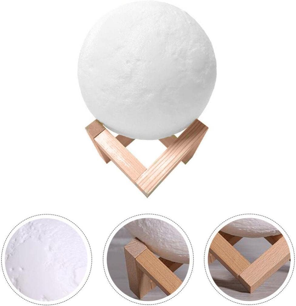 VIVIDA ENTERPRISE 3D Moon Night Lamp 7 Multi Colors Changing Touch Sensor with Wooden Stand Night Lamp for Bedroom -15cm