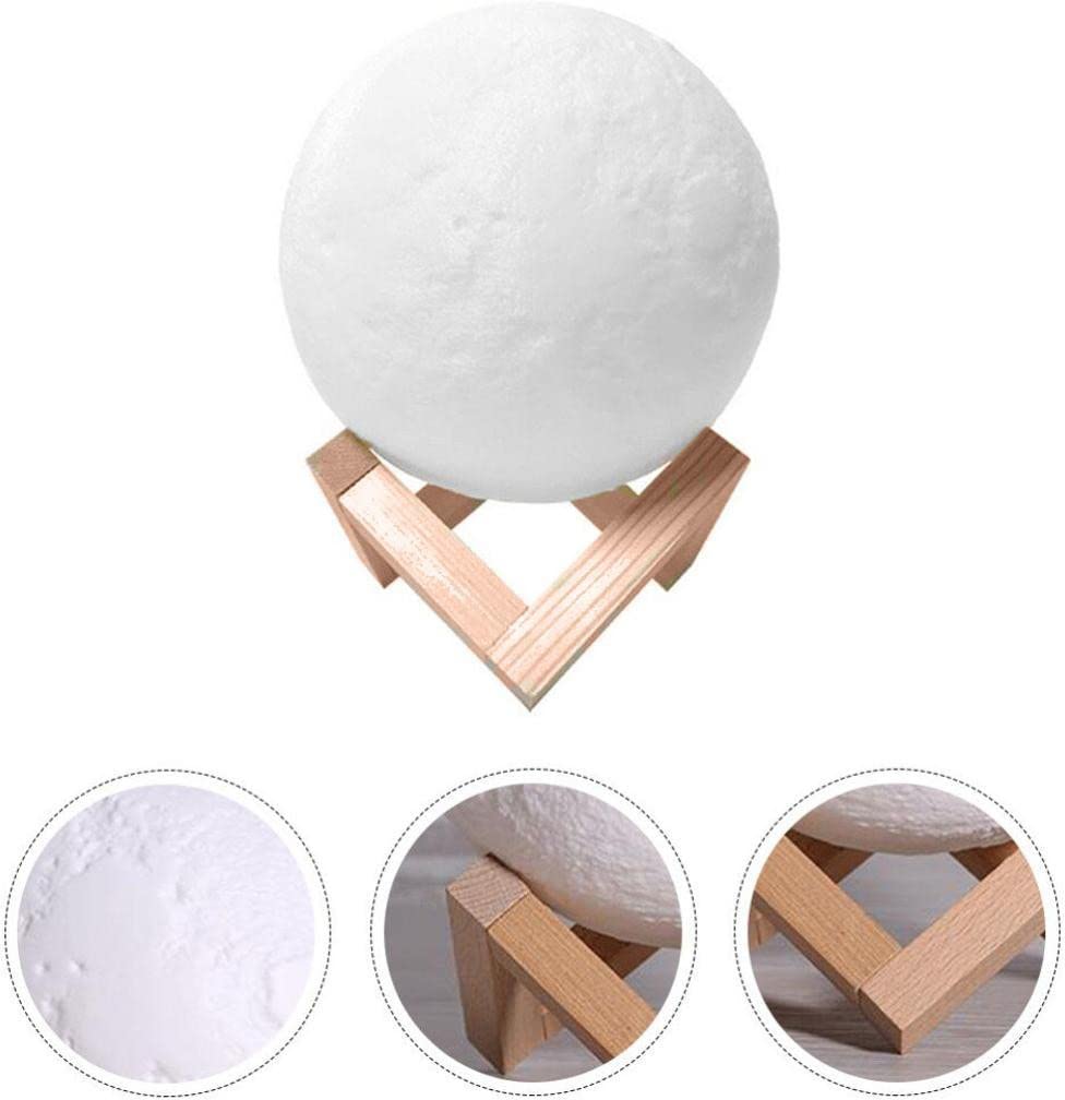 VIVIDA ENTERPRISE 3D Moon Night Lamp 7 Multi Colors Changing Touch Sensor with Wooden Stand Night Lamp for Bedroom -15cm
