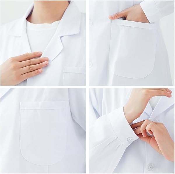 Voarge Camice Bianco da Laboratorio Medico Lavoro, Laboratorio Chimico per Studente Scuola Infermiera Cosplay Lavoro Abbigliamento - 3