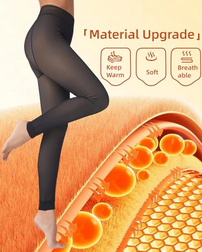 Image of leg elegant Fleece Lined Tights Women Sheer Warm Pantyhose Leggings Fake Translucent Thermal Winter Thick Tights for Dresses