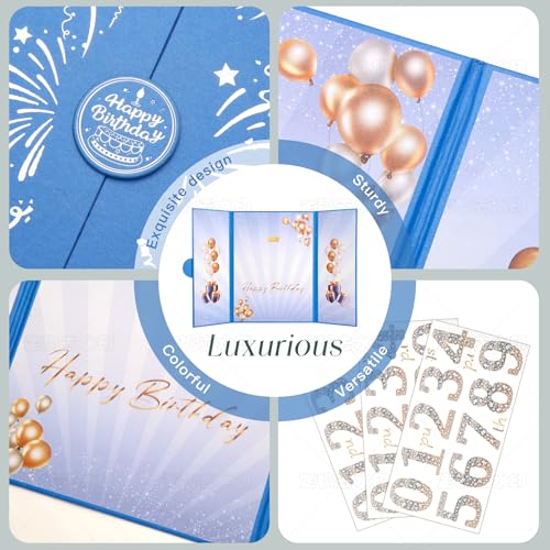 Image of Blue Gold Birthday Party Decorations,18 inch x 12 inch Creative Birthday Decorations Guest Sign in Book Alternative,Birthday Gift for Men and Women of All Ages, Happy Birthday Party Supplies