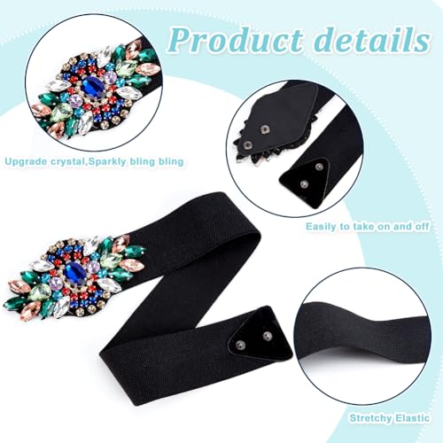 AHANDMAKER Rhinestone Stretch Belt Polyester Elastic Belt Crystal Flower Elastic Belts Rhinestone Flower Waist Belt for Dress Waist Jewelry Accessories for Women4