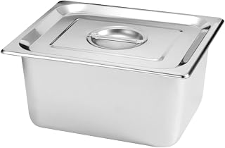 PRETYZOOM Stainless Steel Buffet Food Container Cover Rectangular Canteen Basin for Parties Catering Restaurant Use Easy to Pan for Serving Dishes