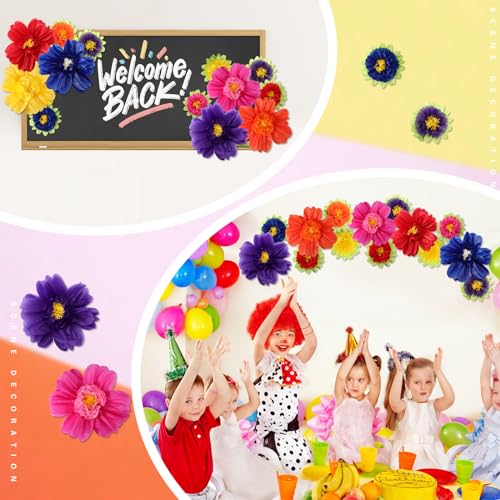Image of TaoBary Large Colorful Tissue Paper Flowers Giant Fiesta Paper Pom Poms Classroom Wall Decor Mexican Birthday Party Decorations Wedding Backdrop(20 inch and 10 inch,Dark Blue, Purple, Red,24 Pcs)